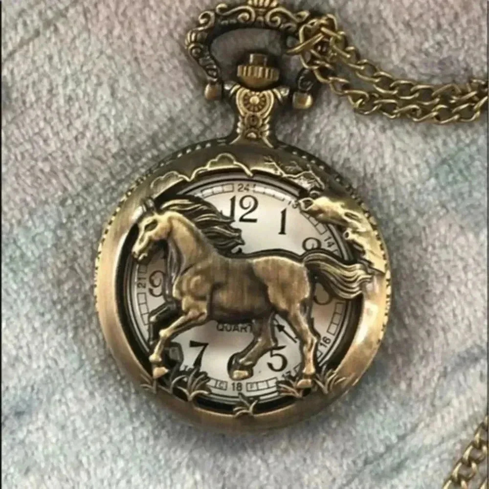 Wild Horse Bronze Pocket Watch and Chain NWT